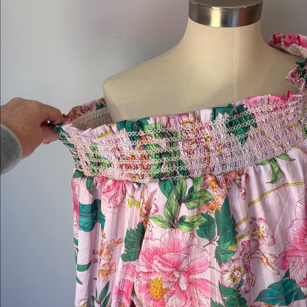 Floral Pink Maxi Dress with Belt Boston proper off the shoulder - Picture 3 of 8